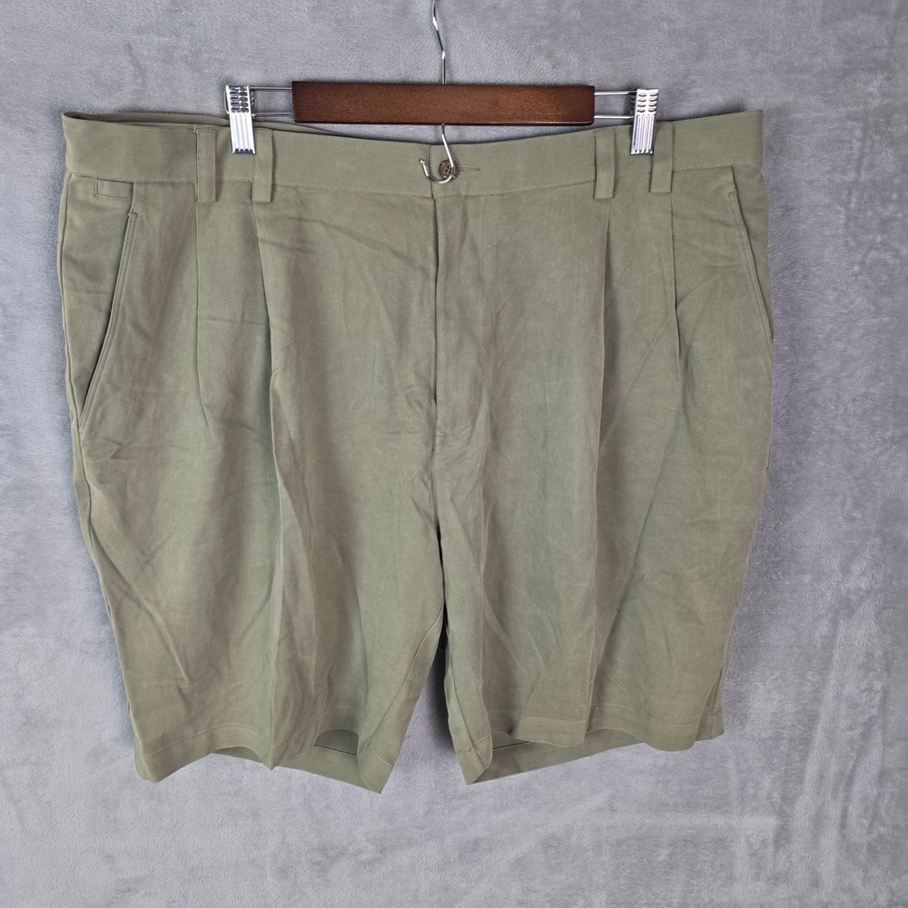 Tommy Bahama Relax Mens 42 Olive Green 100% Silk Pleated Casual Island Shorts